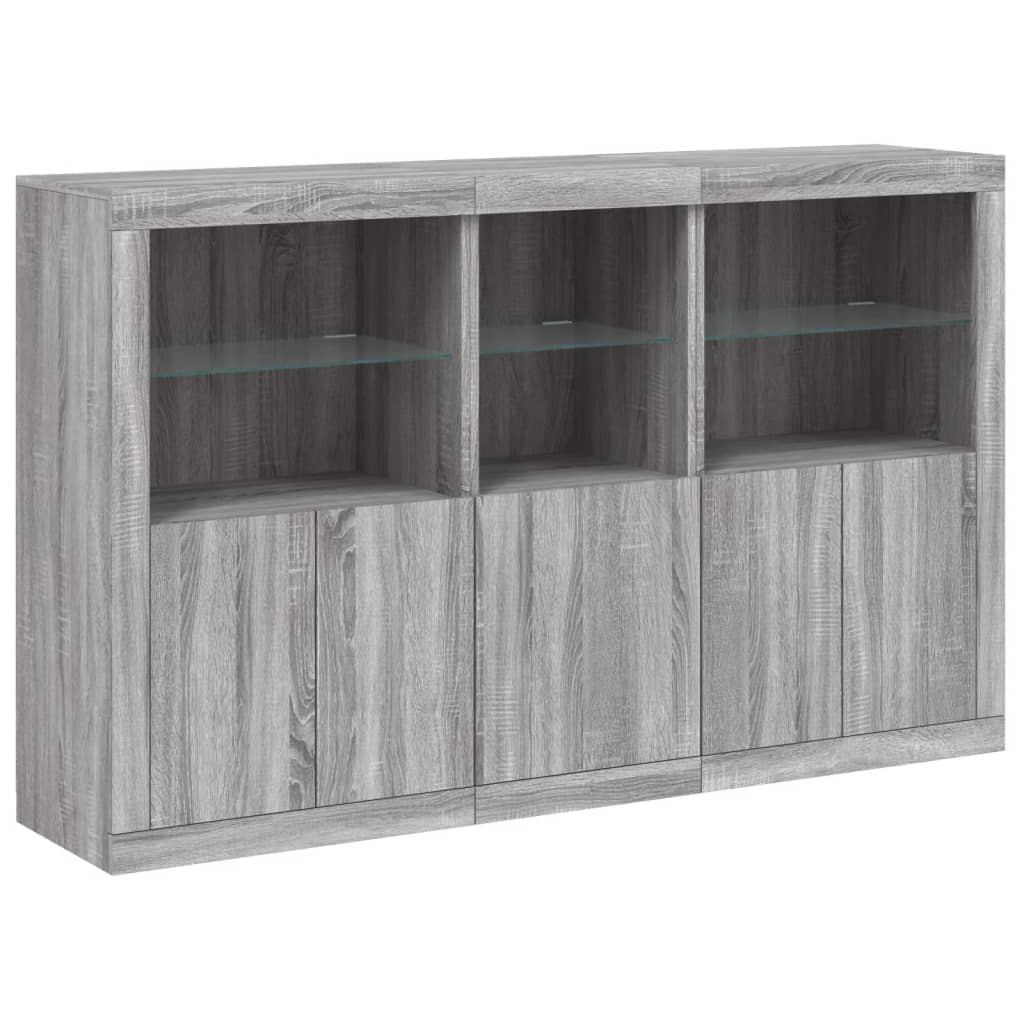 Sideboard with LED Lights Grey Sonoma 162x37x100 cm